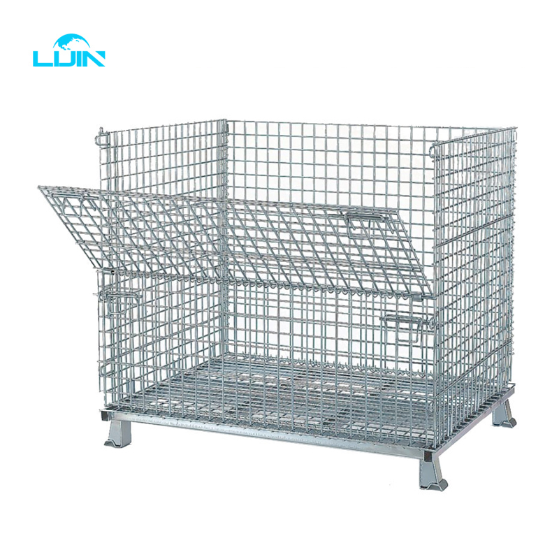 Heavy Duty Steel High Capacity Warehouse Mesh Box Wire Cage Metal Bin Storage Container
