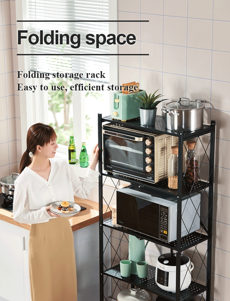 3 Tier Metal Durable General Purpose Multifunctional Foldable Collapsible Household Rolling Storage Rack