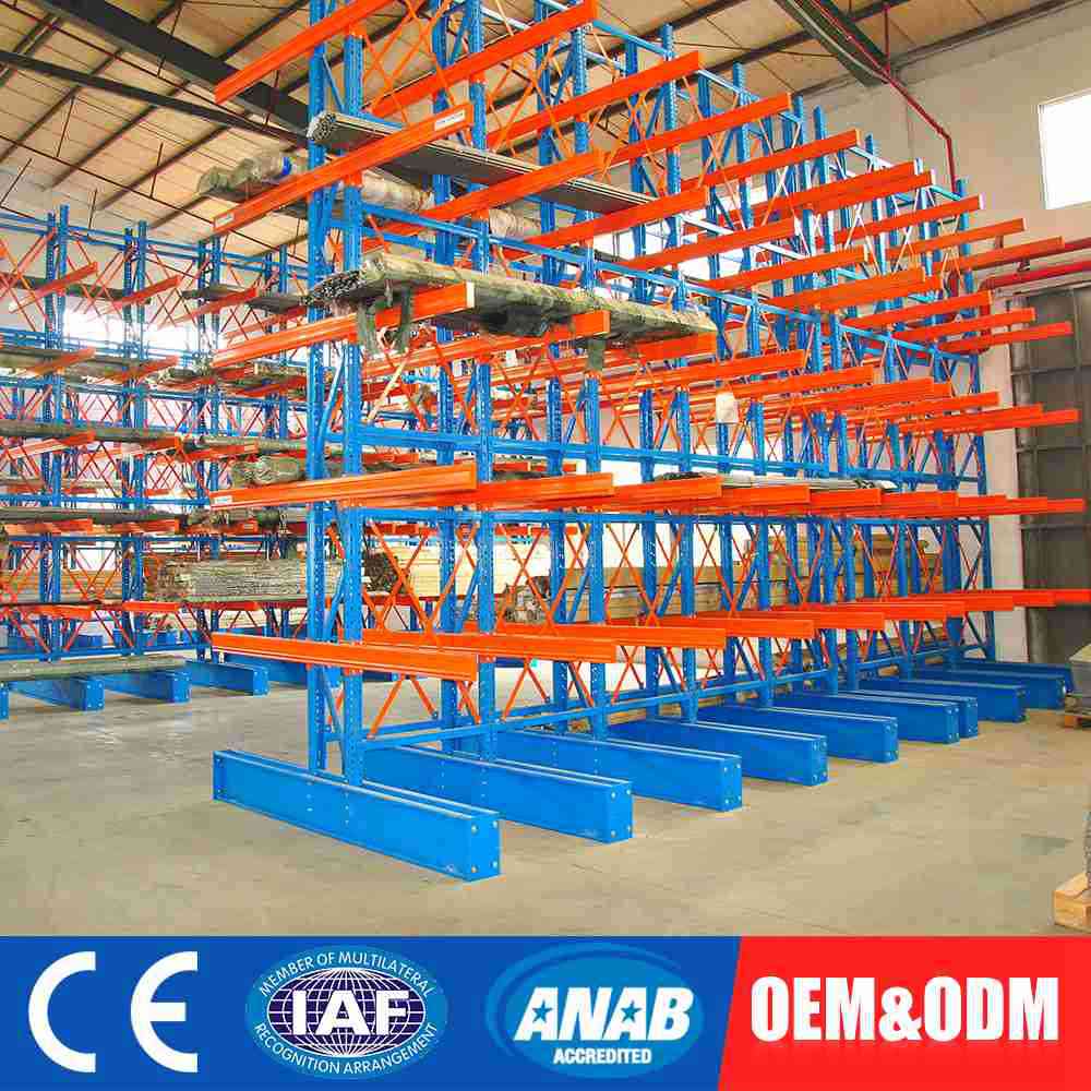 Single or Double Side Warehouse Heavy Duty Storage Rack Steel Pipe Arm Cantilevered Racking