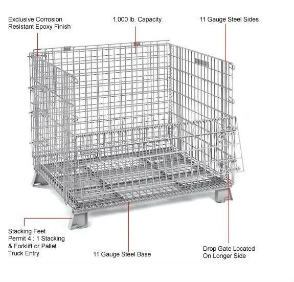 Heavy Duty Steel High Capacity Warehouse Mesh Box Wire Cage Metal Bin Storage Container