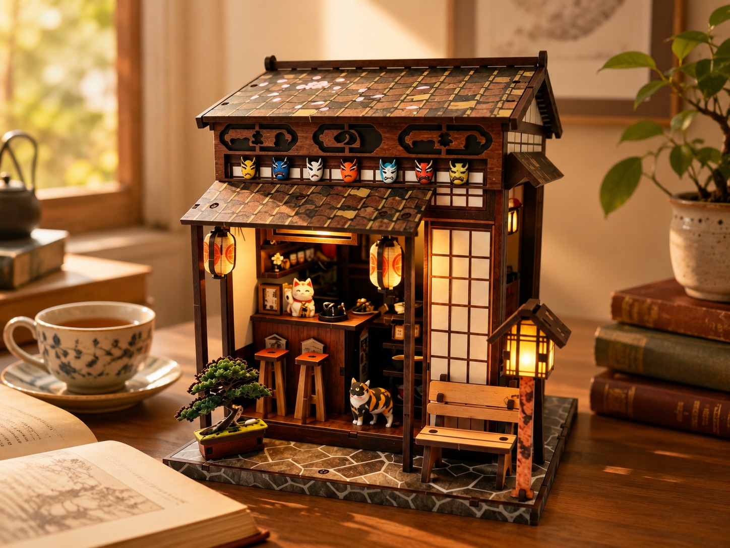 Japanese miniature house warm daylight scene