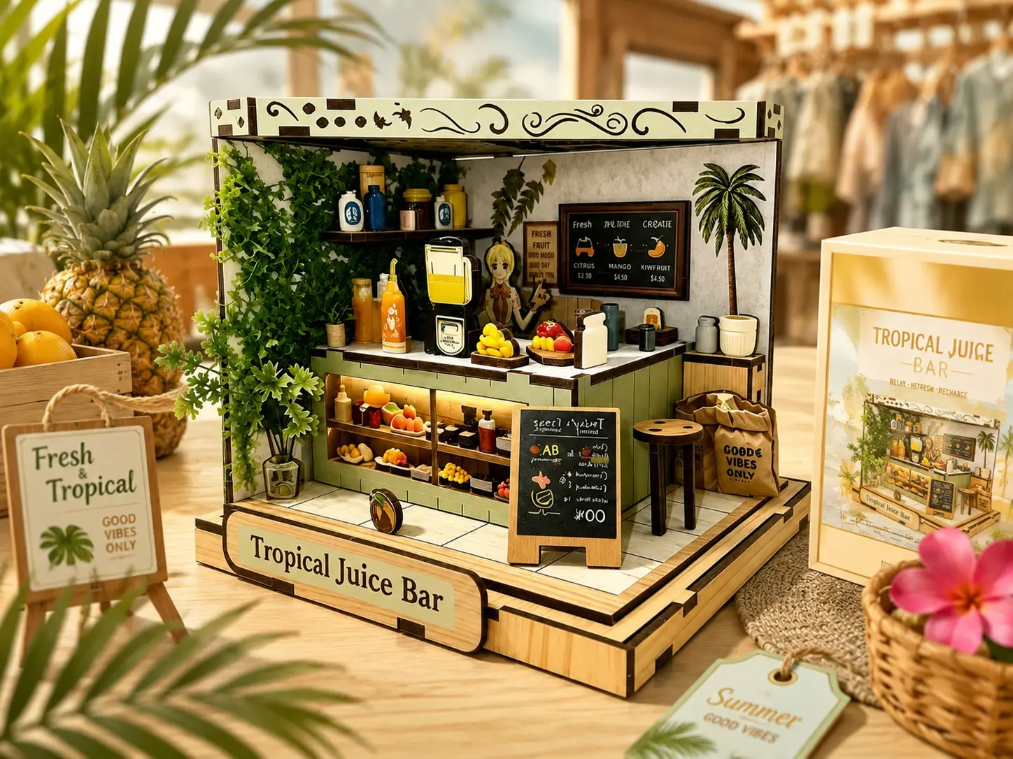 High-Quality Tropical Juice Bar Wooden DIY Miniature Scene Kit | MOQ: 200 Pcs | OEM & ODM Manufacturers, Quotes