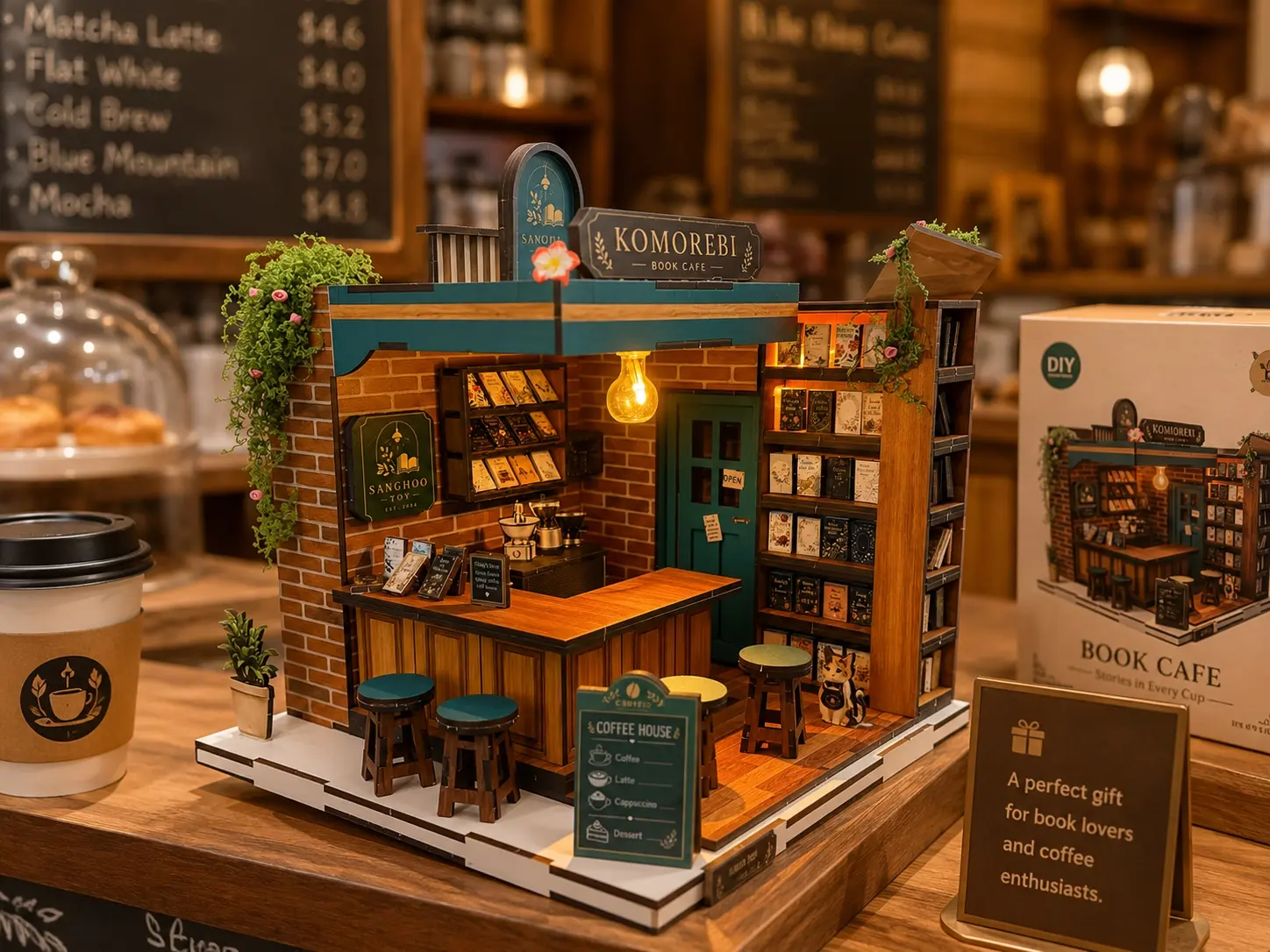 Wholesale Book Cafe Miniature House Kit with LED | MOQ: 200 Pcs | OEM & ODM Manufacturer, Manufacturers
