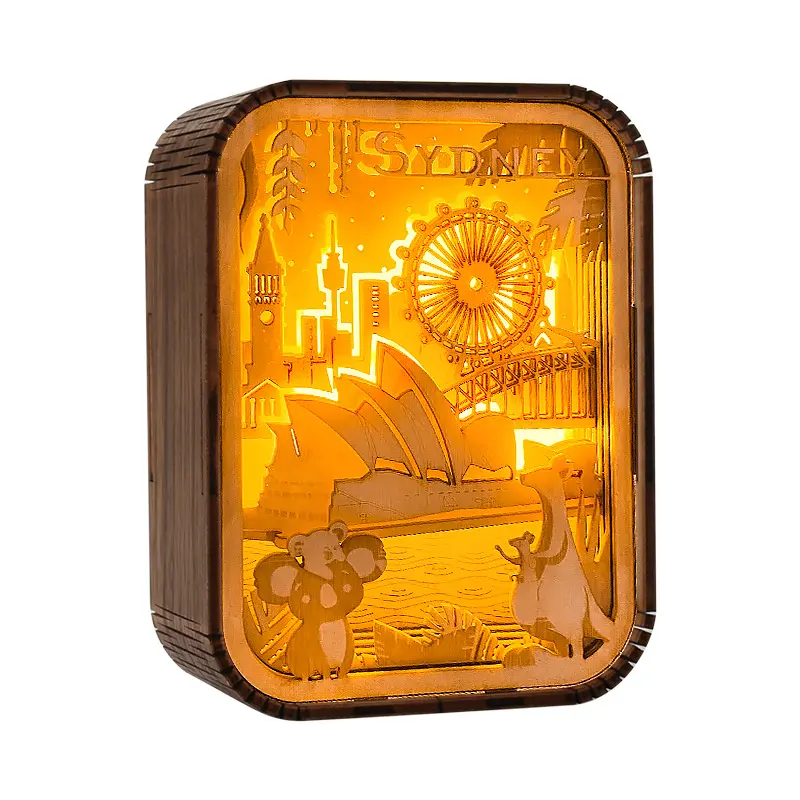 OEM Handcrafted 3D Wooden City Light and Shadow Lamp | Exquisite Craftsmanship for Night Lights and Warm Ambient Decoration Company, Service