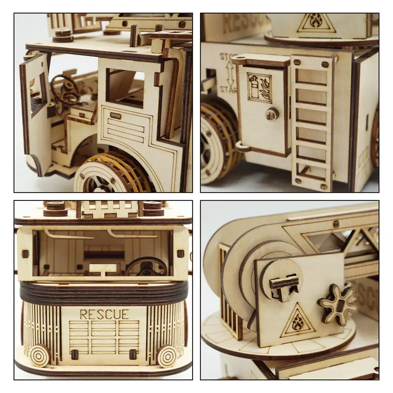 Cheap DIY Wooden Fire Truck Model Kit Manufacturer, Pricelist