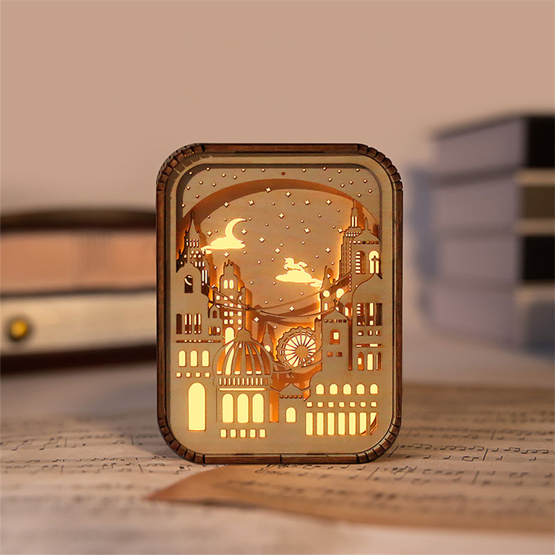 Handcrafted 3D Wooden City Light and Shadow Lamp (2)