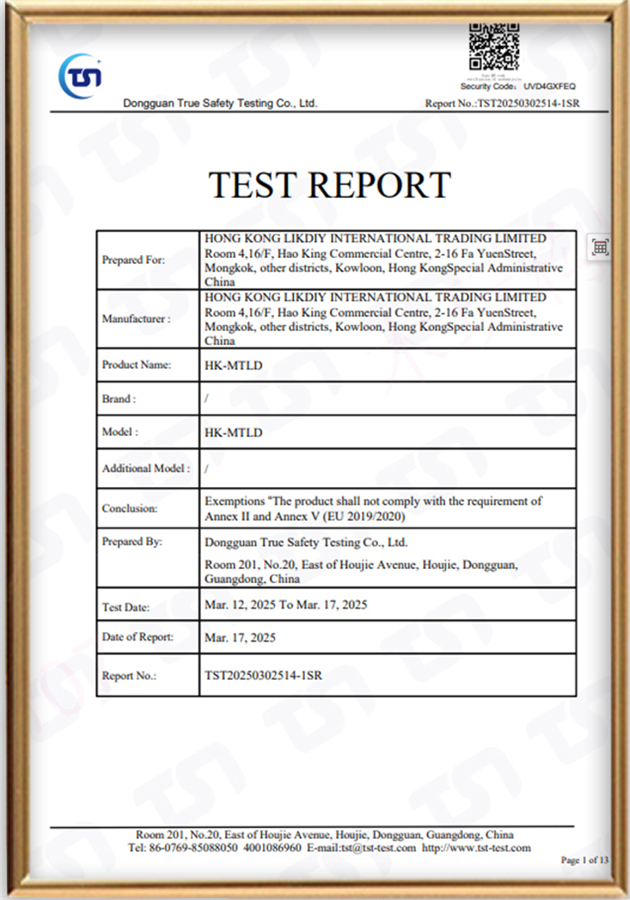 Product compliance certificate for wooden DIY toy export
