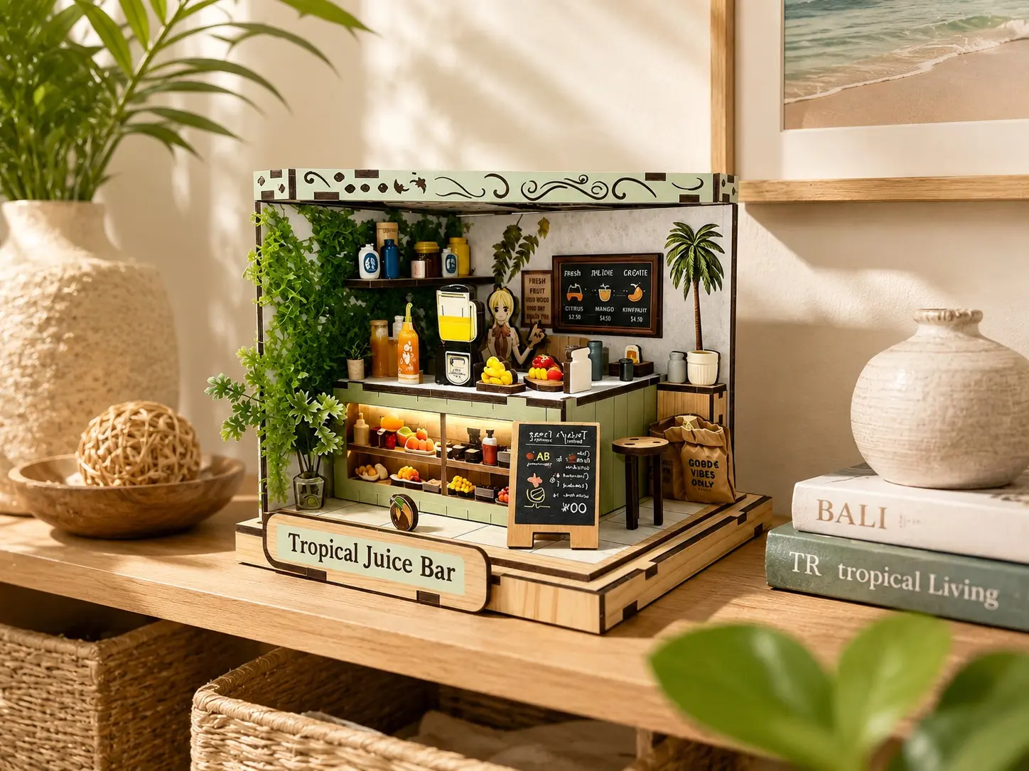 High-Quality Tropical Juice Bar Wooden DIY Miniature Scene Kit | MOQ: 200 Pcs | OEM & ODM Manufacturers, Quotes