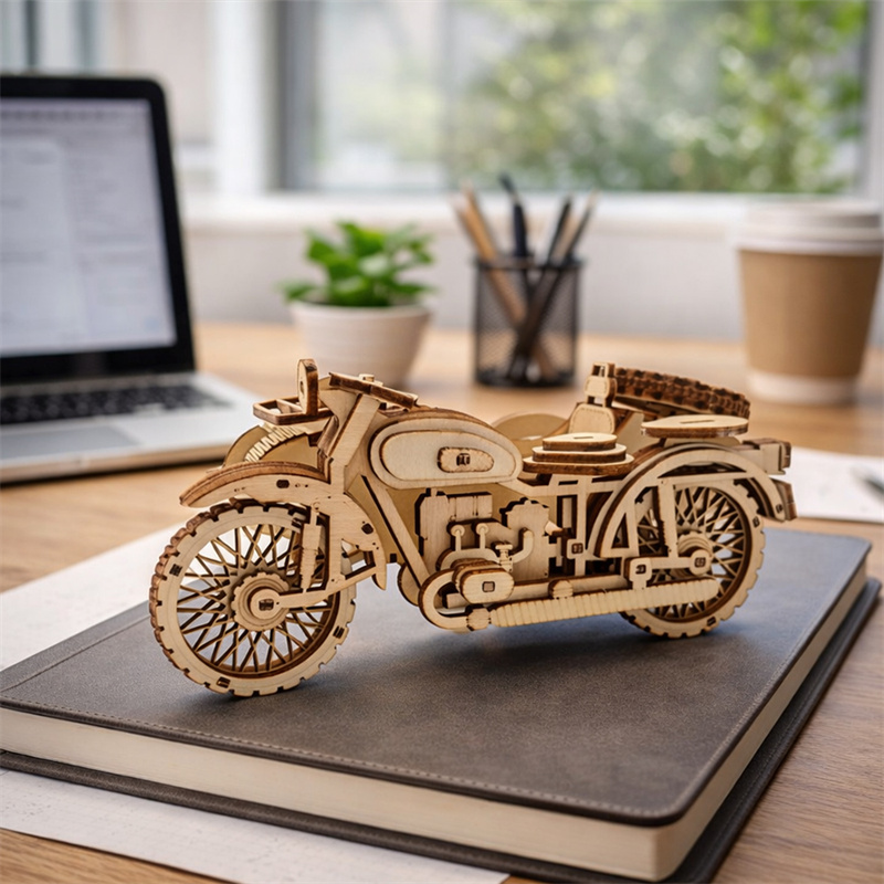 Retro Wooden Motorcycle Model Decoration