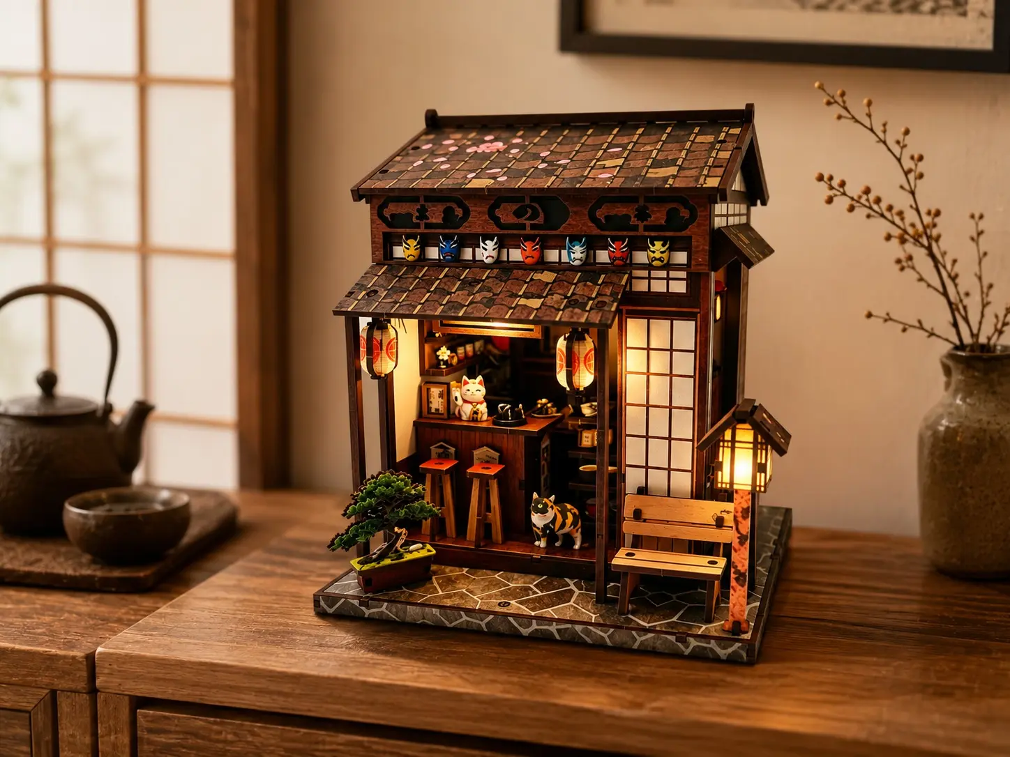 High-Quality Japanese Street Teahouse Miniature House Kit with LED | MOQ: 200 Pcs | OEM & ODM Manufacturers, Company