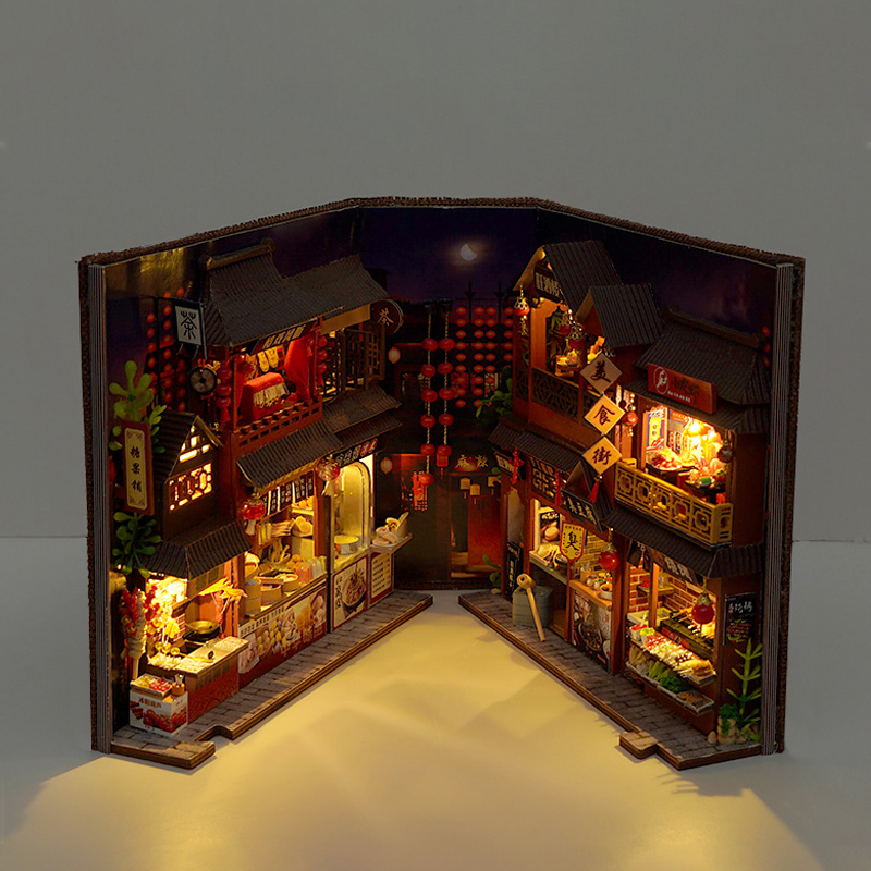 Cozy miniature street scene lighting for retail display