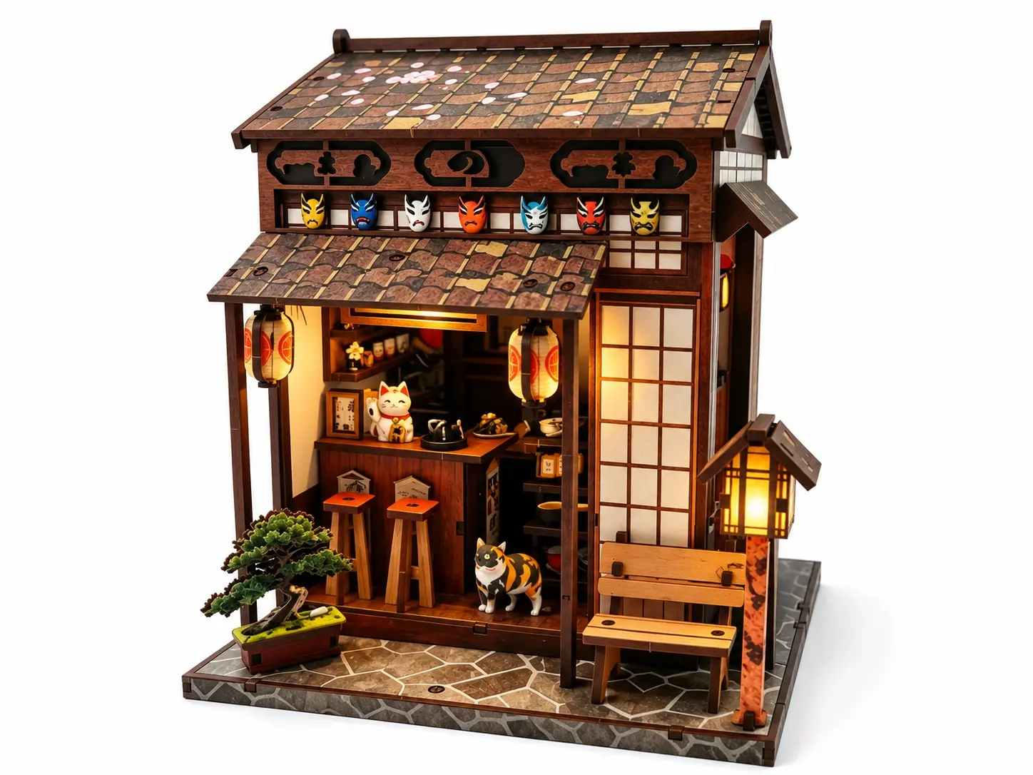 High-Quality Japanese Street Teahouse Miniature House Kit with LED | MOQ: 200 Pcs | OEM & ODM Manufacturers, Company