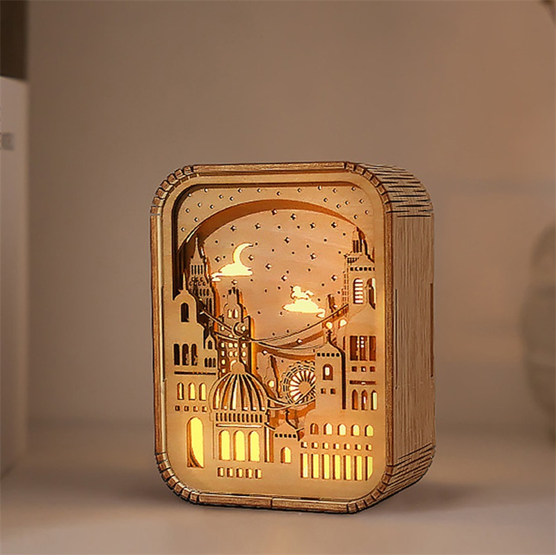 Handcrafted 3D Wooden City Light and Shadow Lamp (3)