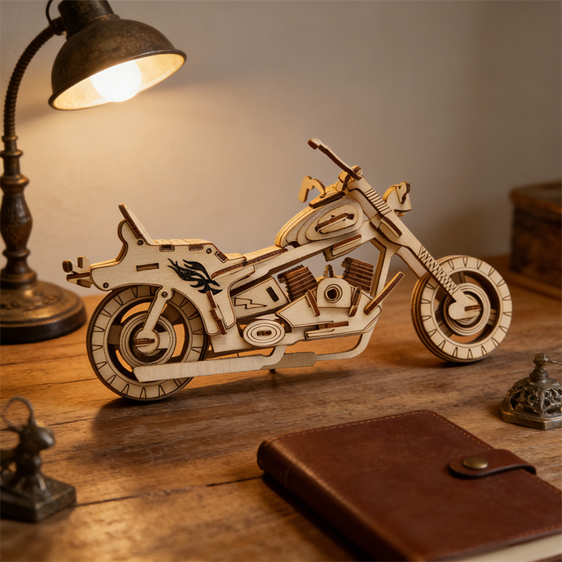 Wooden Motorcycle Display Detail