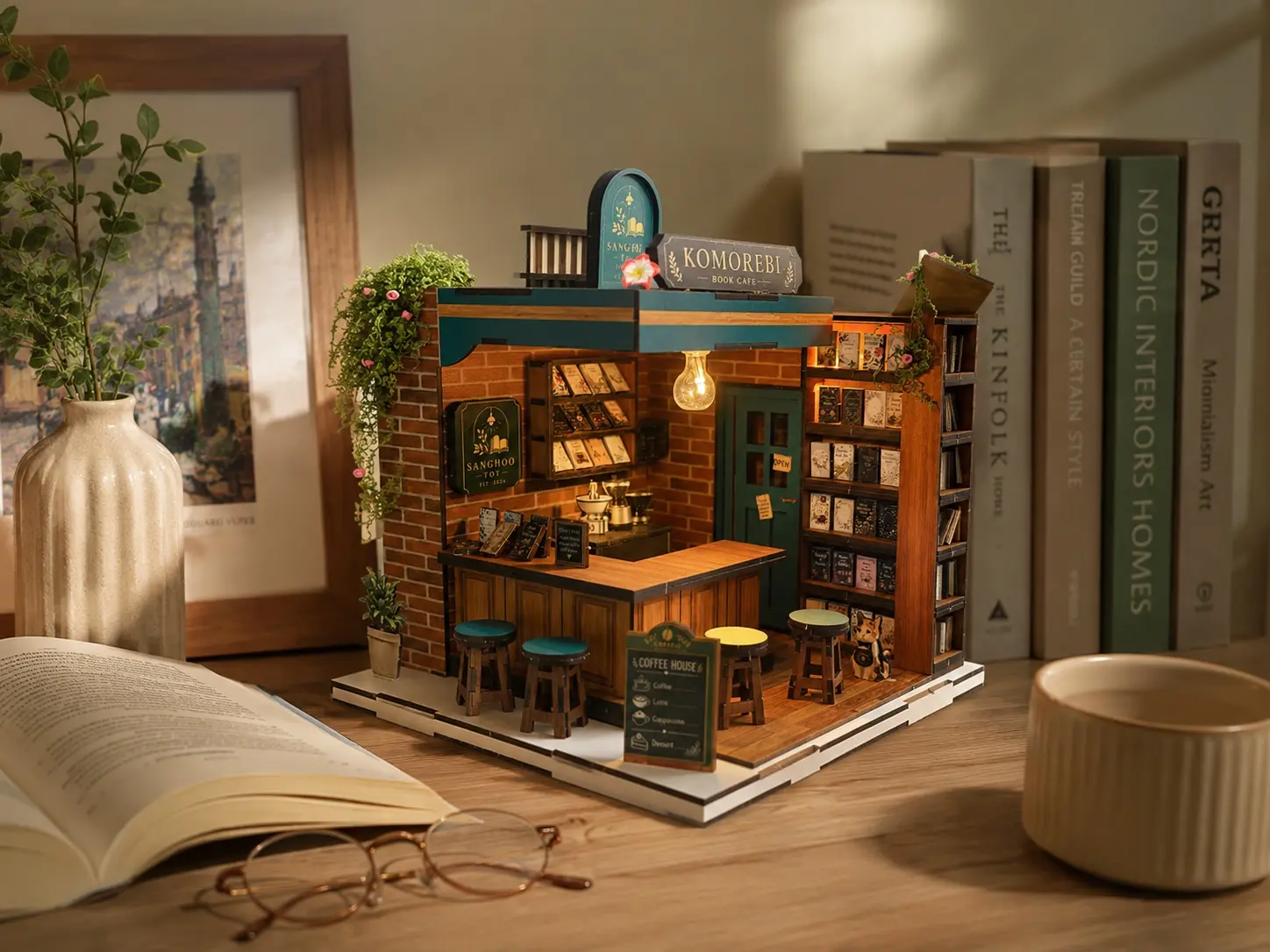 Wholesale Book Cafe Miniature House Kit with LED | MOQ: 200 Pcs | OEM & ODM Manufacturer, Manufacturers
