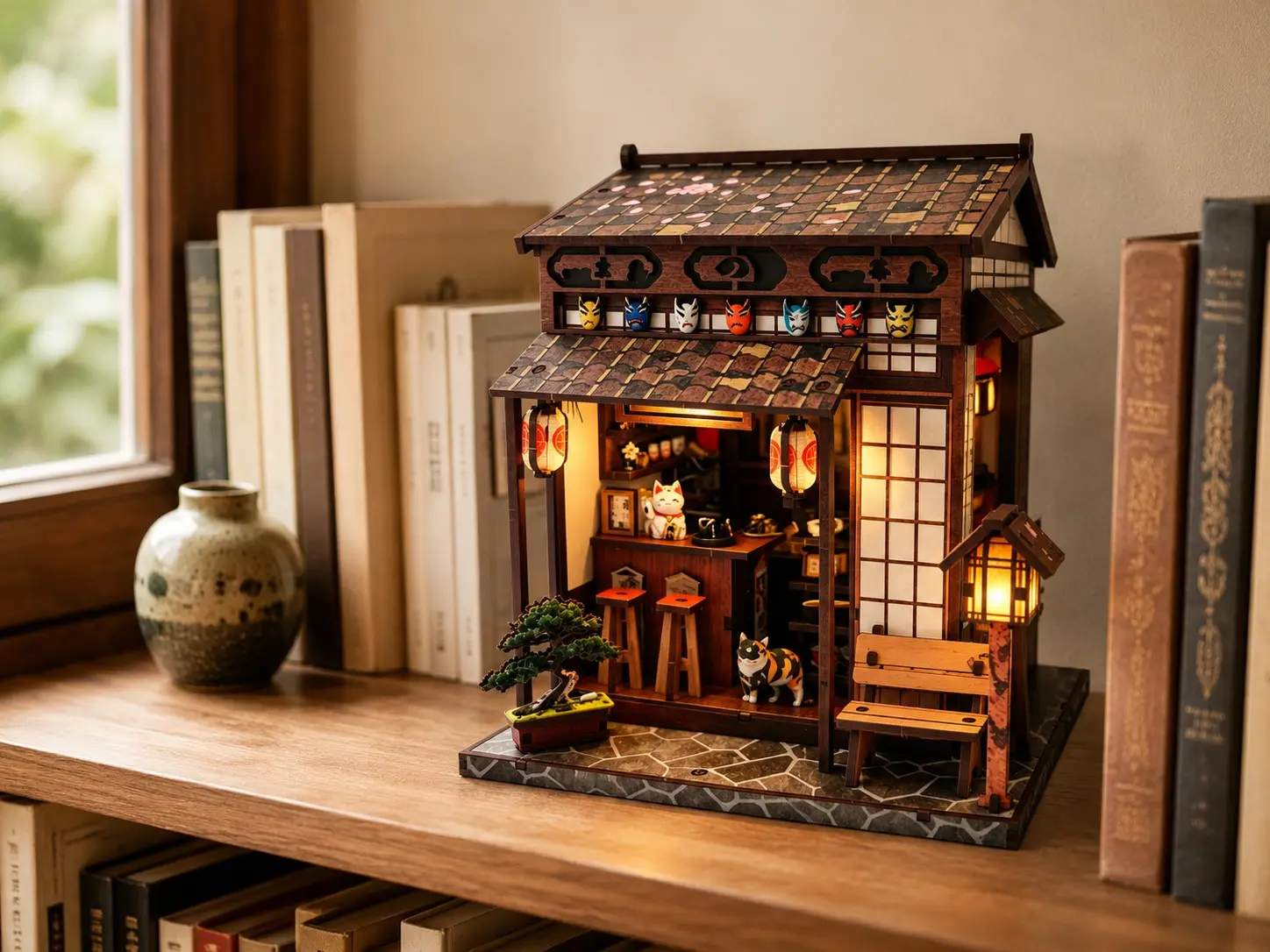 High-Quality Japanese Street Teahouse Miniature House Kit with LED | MOQ: 200 Pcs | OEM & ODM Manufacturers, Company
