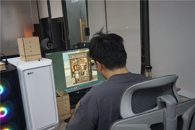 Laser cutting room with CNC machines for wooden puzzle production