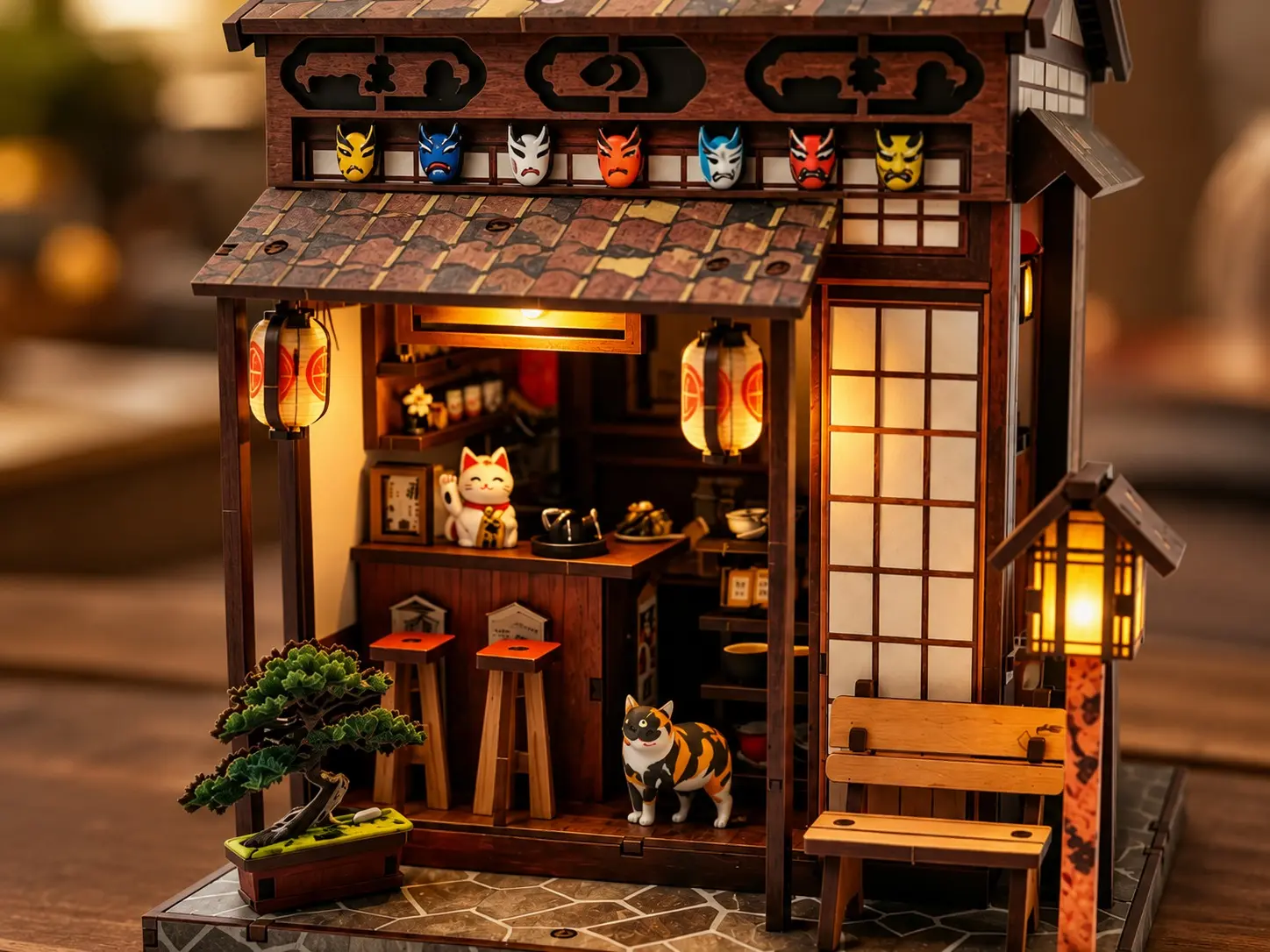 High-Quality Japanese Street Teahouse Miniature House Kit with LED | MOQ: 200 Pcs | OEM & ODM Manufacturers, Company