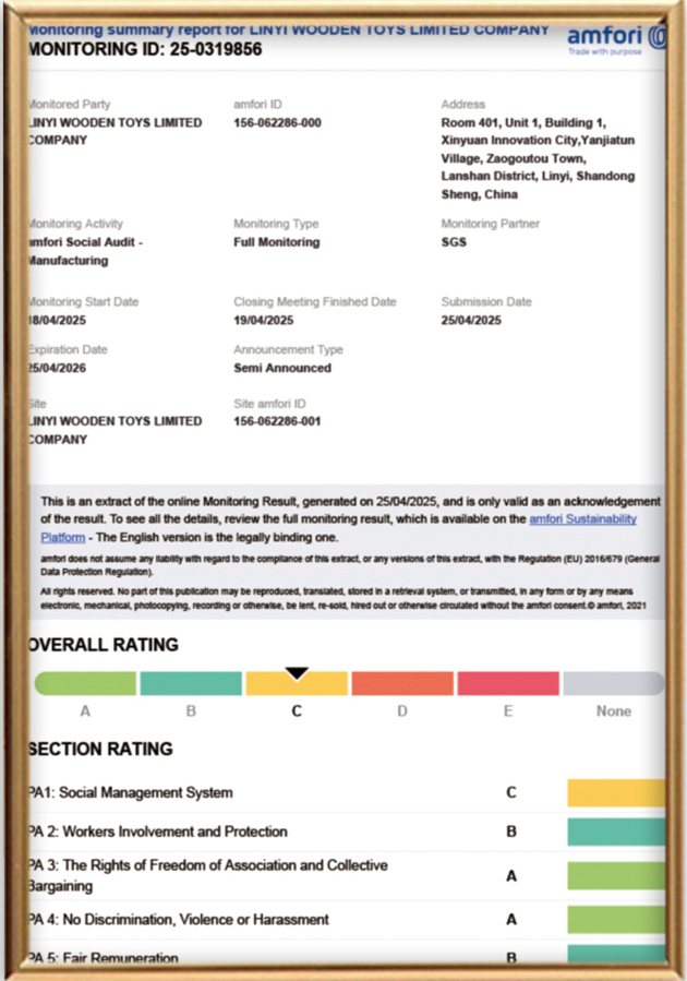 LINYI WOODEN TOYS quality certificate – international toy safety standard