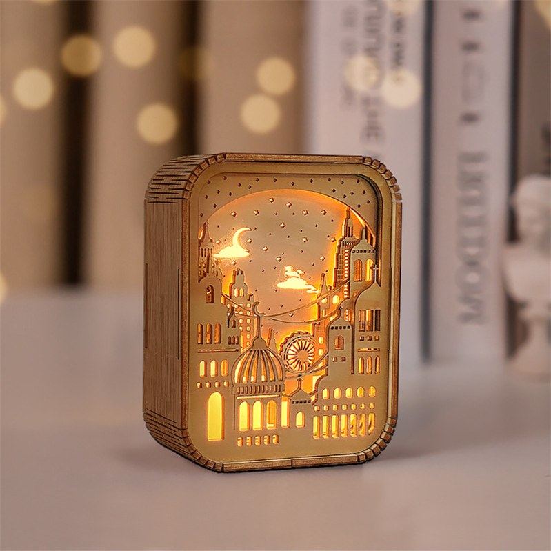 Handcrafted 3D Wooden City Light and Shadow Lamp (1)