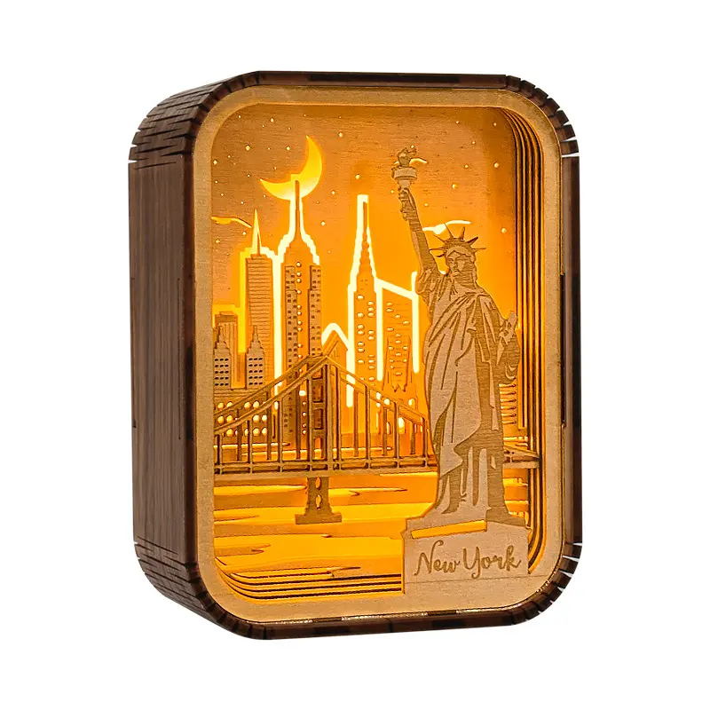 OEM Handcrafted 3D Wooden City Light and Shadow Lamp | Exquisite Craftsmanship for Night Lights and Warm Ambient Decoration Company, Service