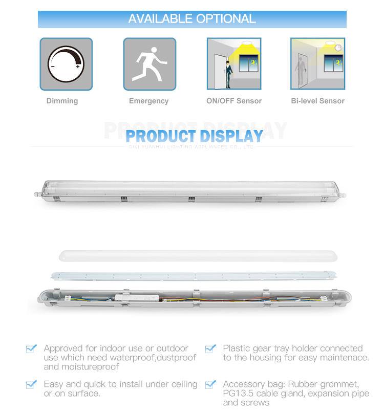 Led Tri Proof T8 Waterproof Fluorescent Light Fixtures Ip65