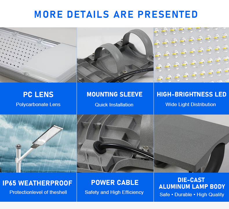 Waterproof AC Outdoor Aluminum Alloy LED Street Light 100W 150W 200W IP65 Custom Street Lamp Road Parking Lot Public Lighting