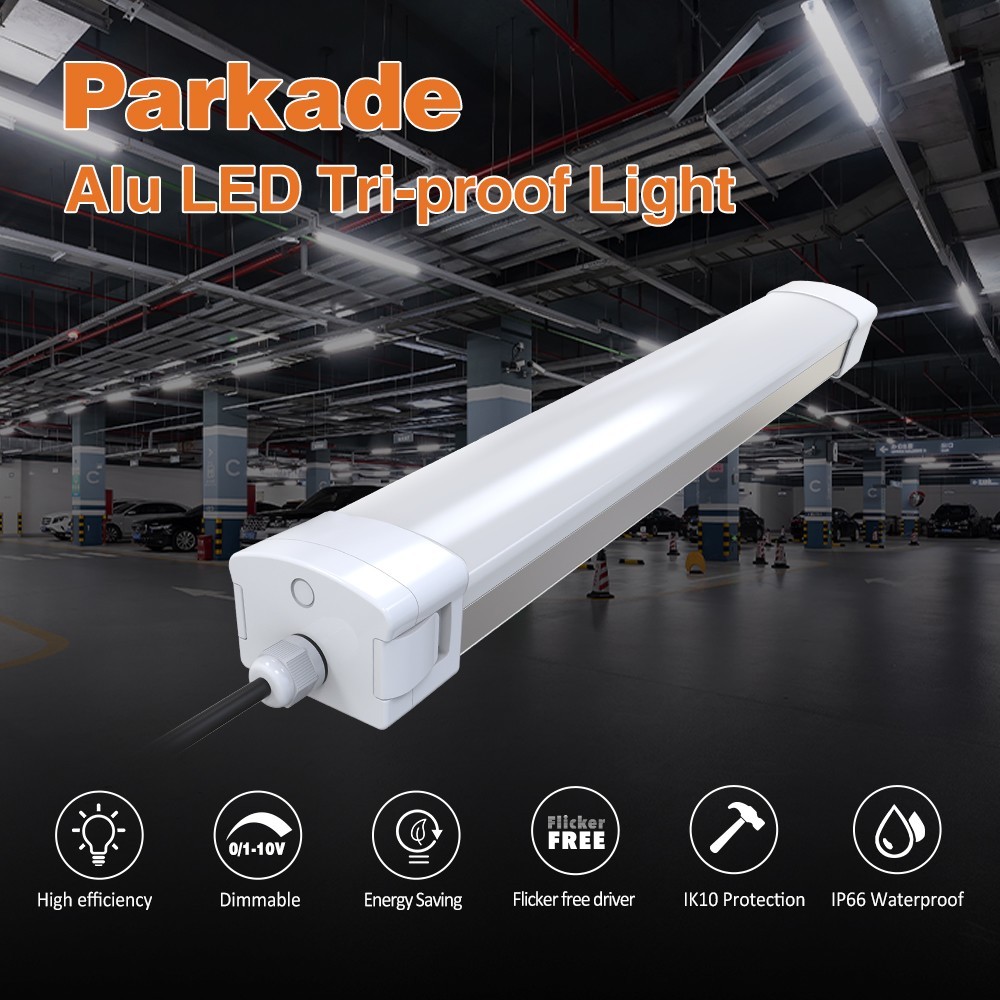 IP65 Weatherproof Tri-Proof LED Light Fixture Vapor Tight for Indoor Industrial Warehouse Parking Lot Lighting