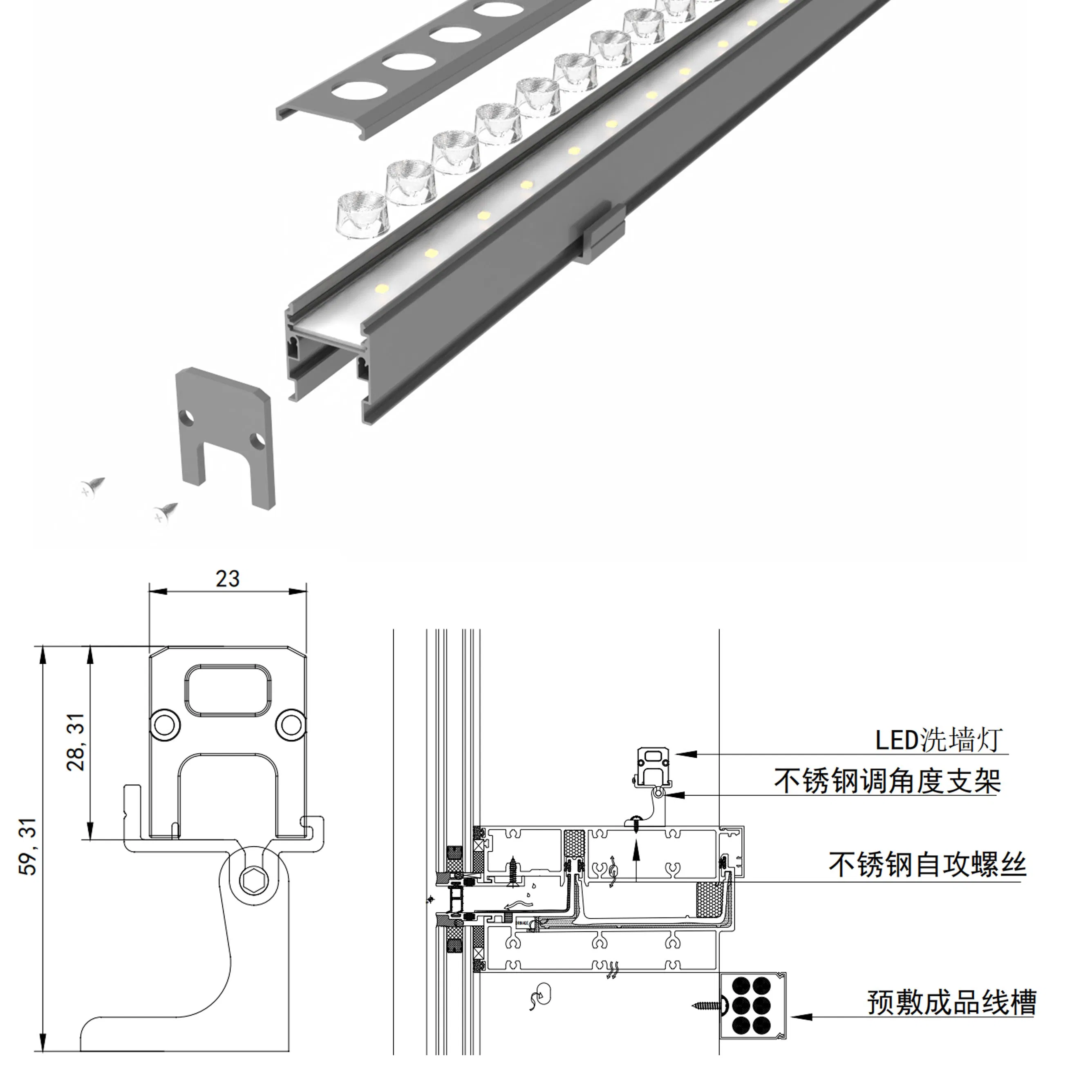 DMX512-a Protocol DC24V IP65 Jyfx07 Anti Glare 12W 1800K-10000koption LED Wall Washer