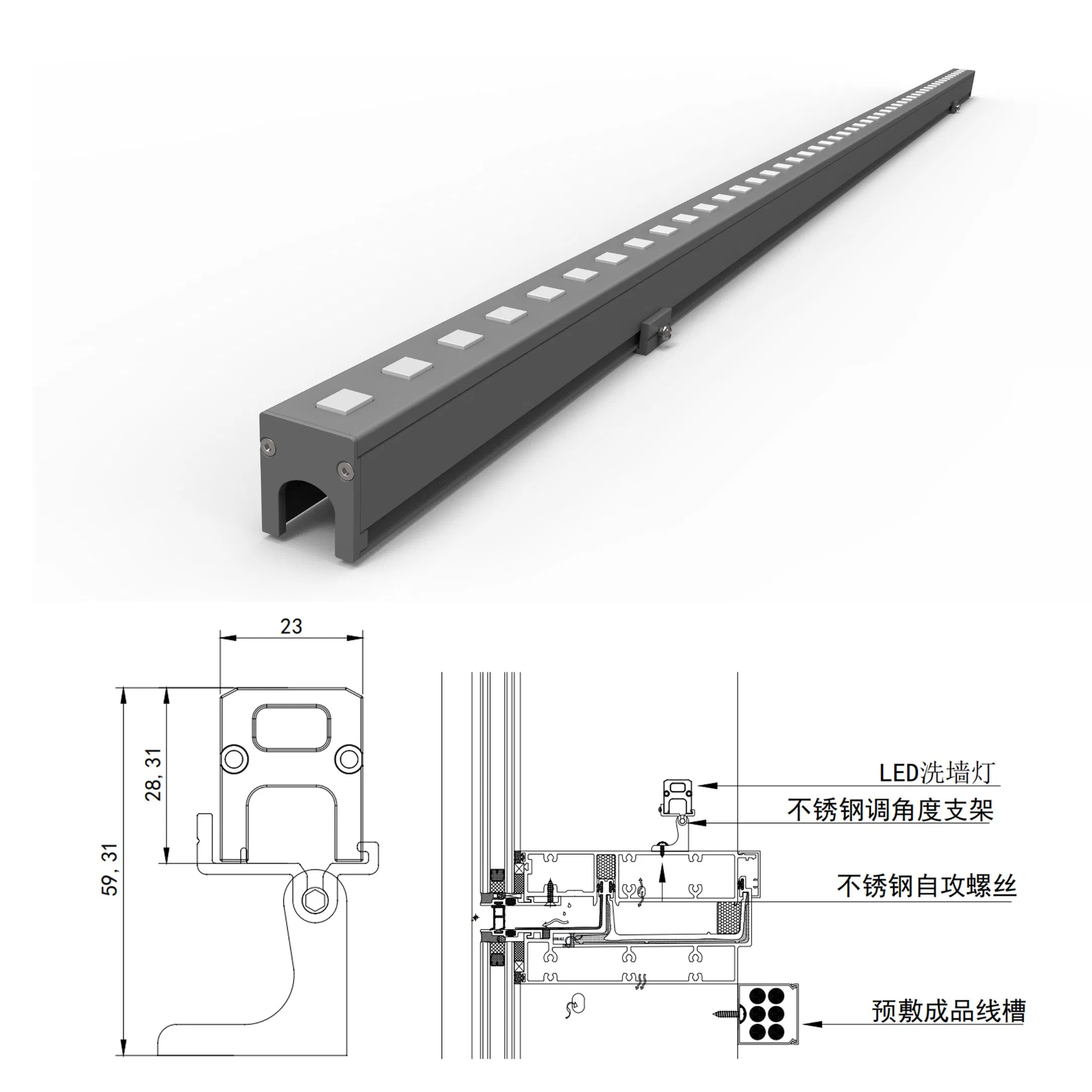 DMX512-a Protocol DC24V IP65 Jyfx07 Anti Glare 12W 1800K-10000koption LED Wall Washer