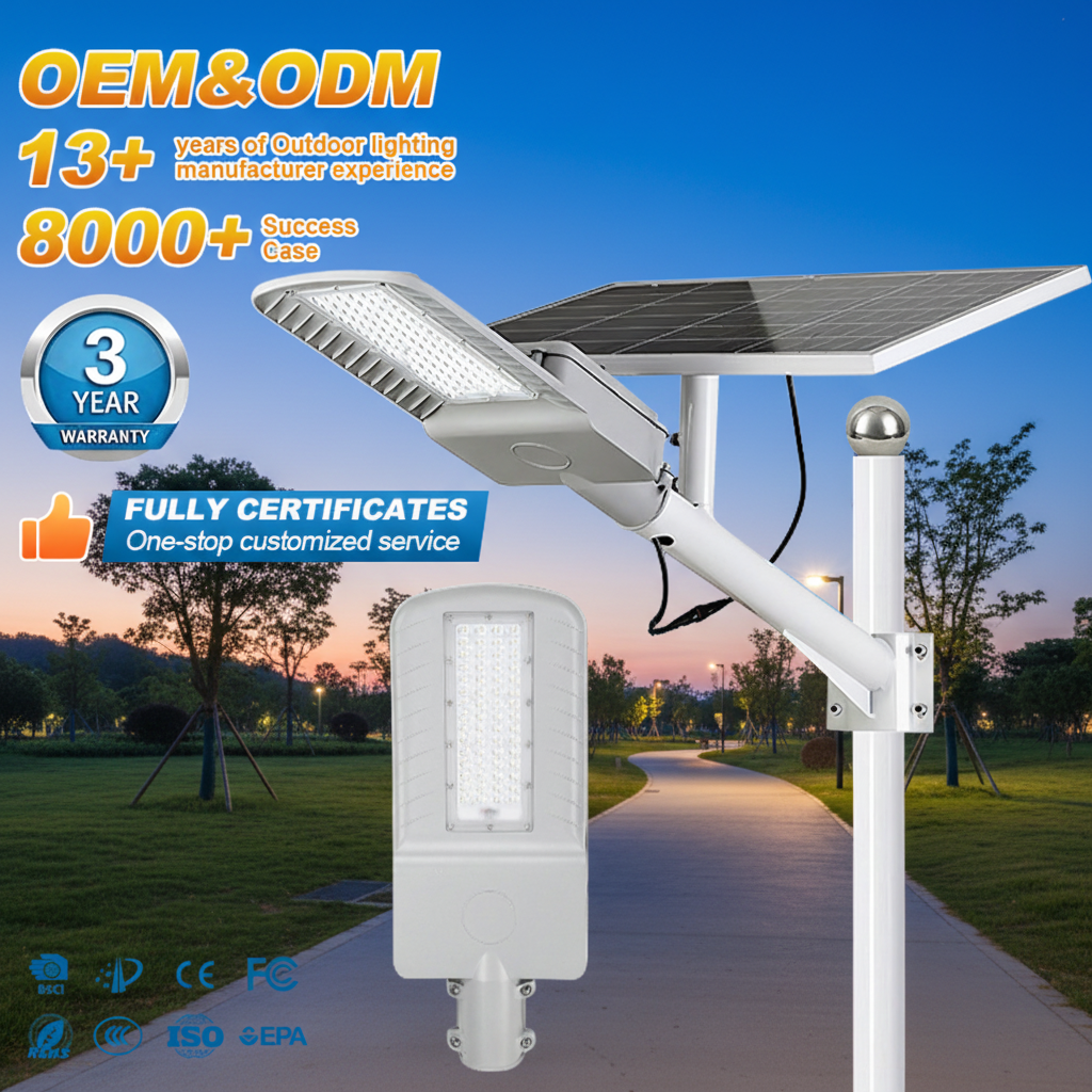 Factory Price IP65 Waterproof Road Lamp Customizable 3000K-6000K 60 80 100 150 200 Watt Control LED Solar Street Lights
