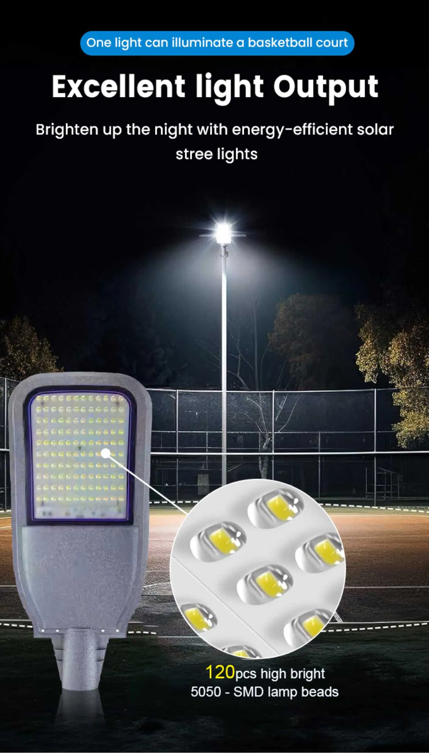 80W 100W High Power High Lumen Commercial Solar Street Light All-in-Two Design for City Streets