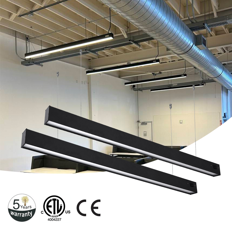 Black Indystrial Suspended Linear Lamp 40W 80w 4ft 8ft 3000k 4000k 6000k Aluminum LED Linear Pendant Down Lights