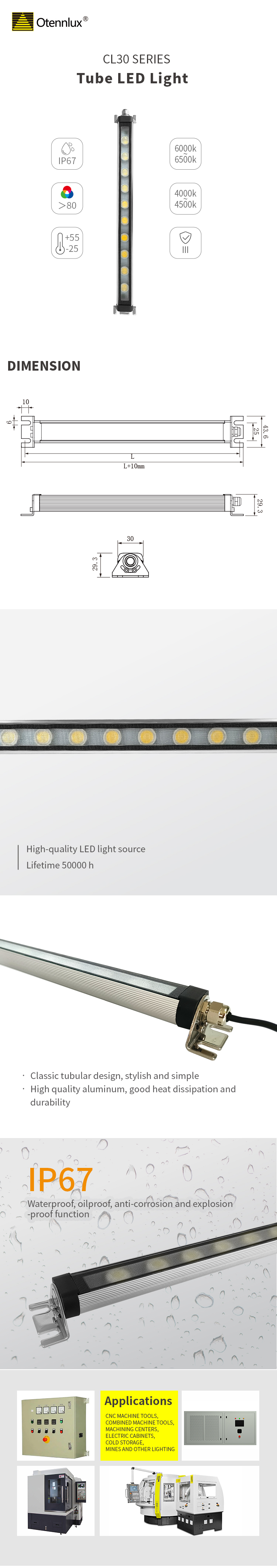 24V DC IP67 High Performance Waterproof Working Light Tube LED Light for Workshop