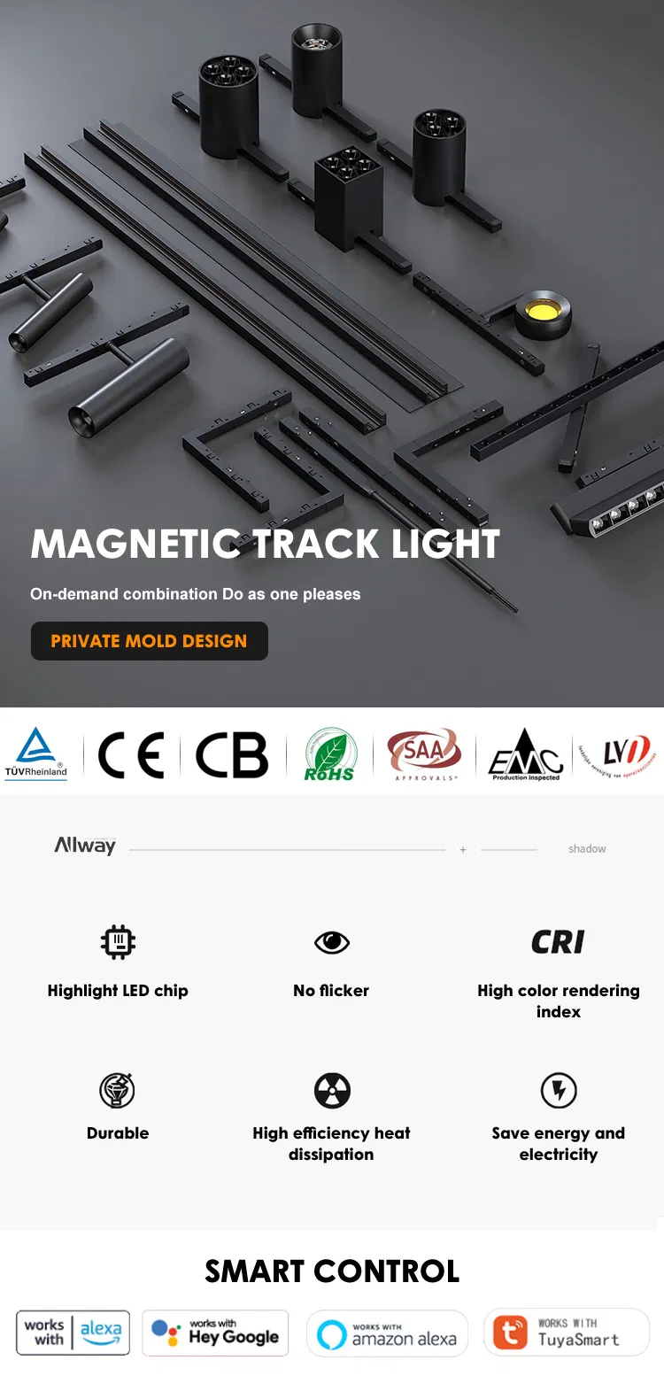 Dimmable LED Magnetic Track Light