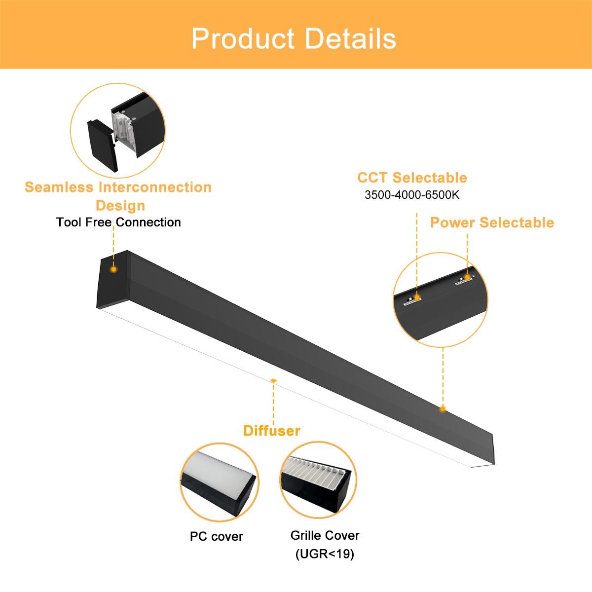 140lm/w Controllable Silicon Dimmable LED Batten Linkable Linear Light Fixtures Bar Lights