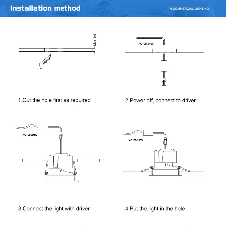 Recessed LED Downlight IP20 COB Spotlight 5W 10W 15W for Indoor Room