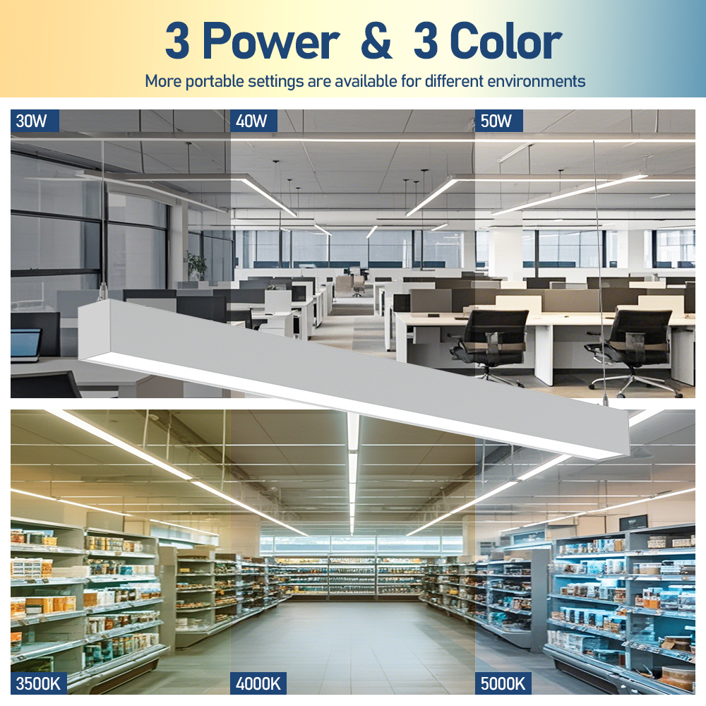 Factory Direct UL/DLC 3CCT 4FT 8FT Suspended Strip Tube Light Linkable Lamp Pendant Led Batten Linear Light For Shopping Mall