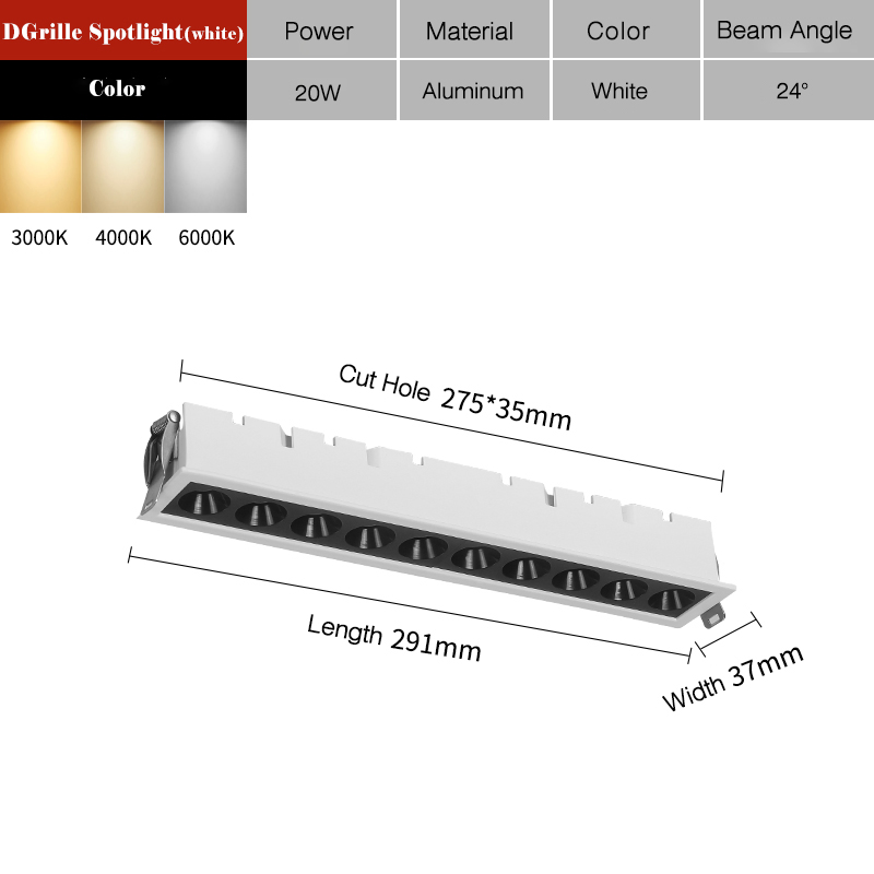 LED Grid Downlight Embedded COB 10W Linear Spot Light Lamp