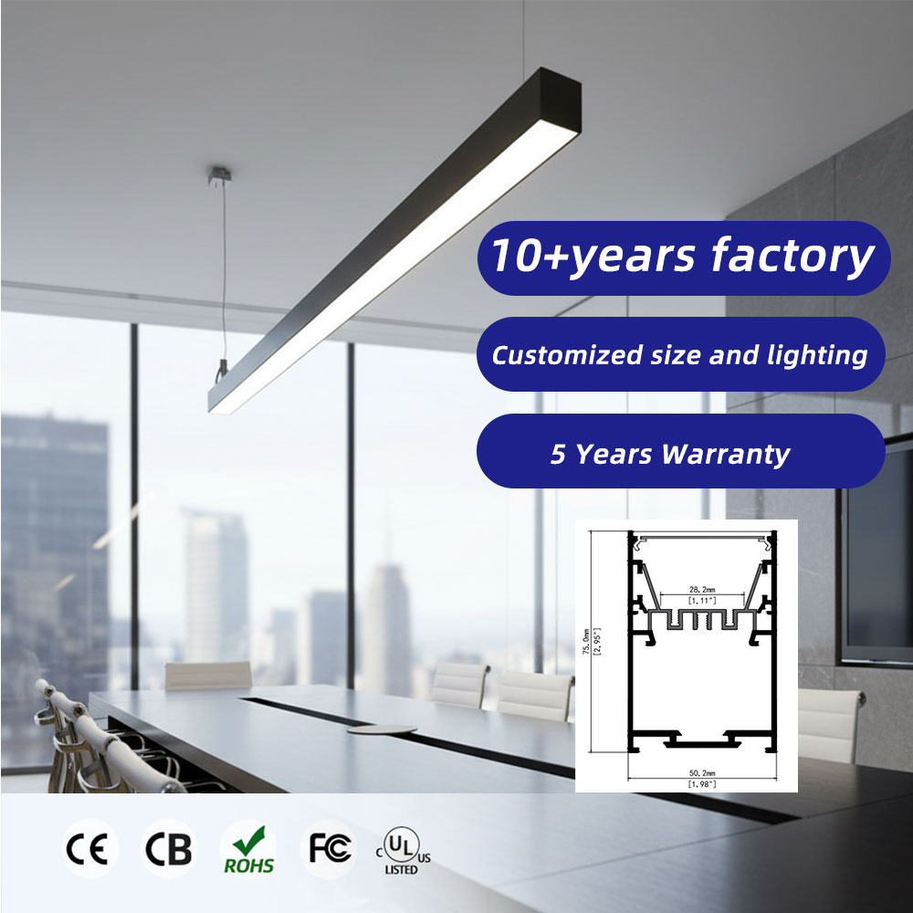 20W-80W Dimmable LED Linear Ceiling Light Suspended Linkable Aluminum Profile Bar Light for Office &amp; School Lighting