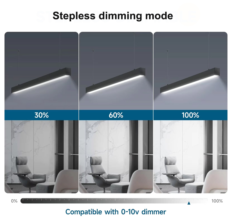 Custom Creative Chandelier Billiard Ambiance Seamless Connectable Industrial Modern Dimmable Office LED Linear Work Light