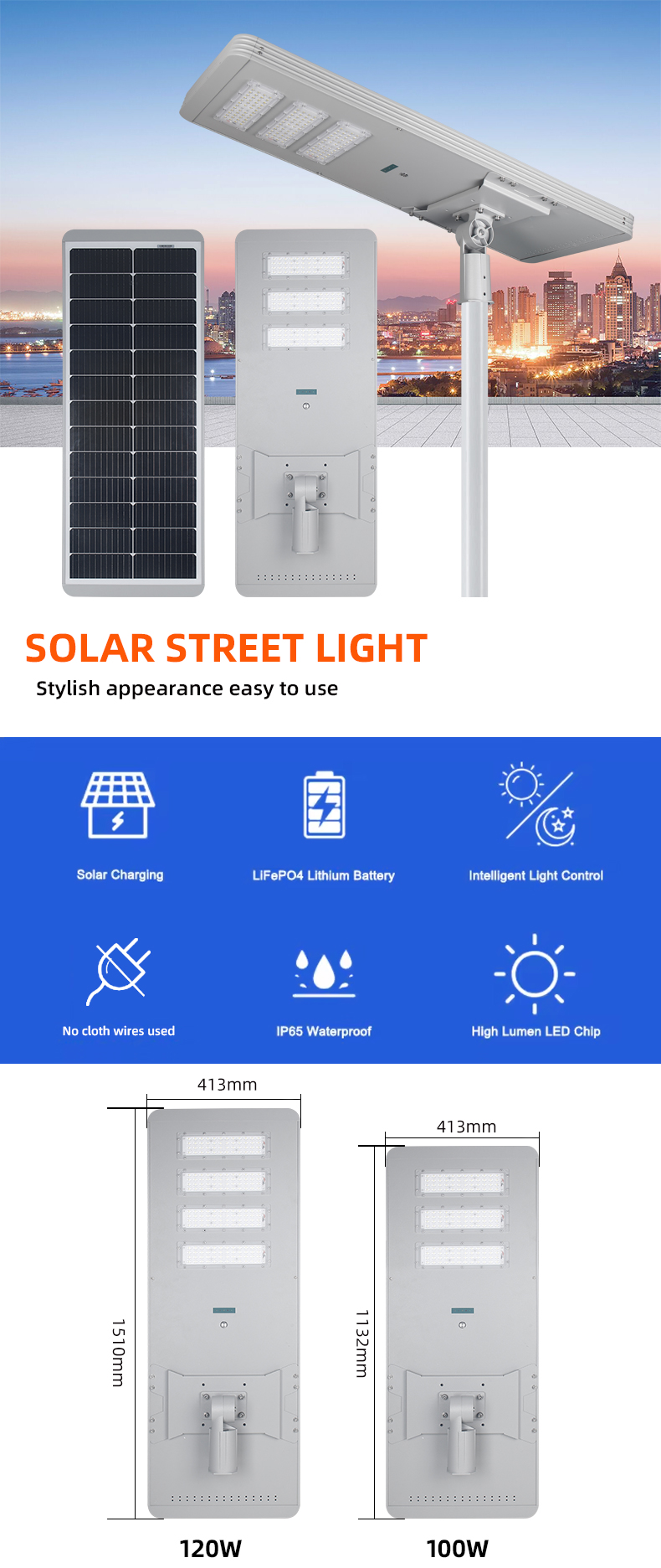 Integrated Solar Street Light Detailed Parameter Infographic