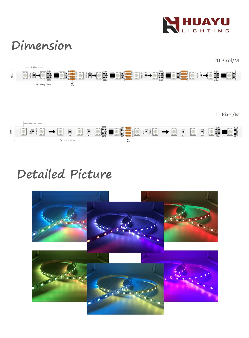 High Quality RGB DC124V LED Strip 10mm Wide PCB SMD 5050 84LEDs/M 20W/M LED Strip Light