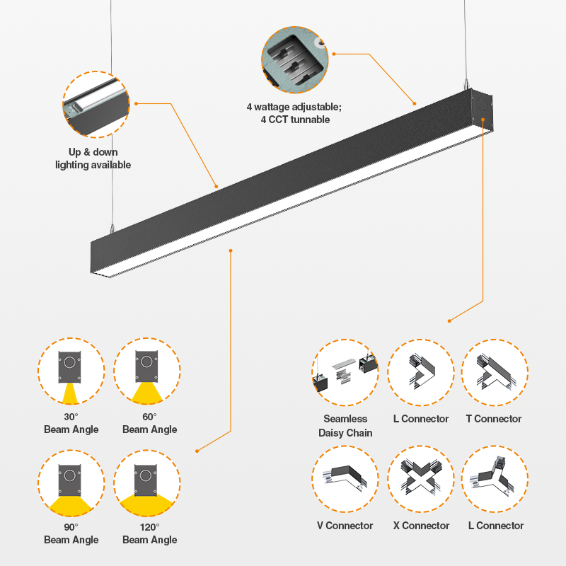 Continuous LED Linear Light Suspension Fixture For Office Corridor Retail Shop Commercial And Architectural Lighting