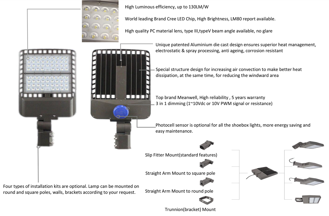 Parking Lot with High Lumen Efficiency Module Street Lamp 100w/200w/300w Led Shoebox Light