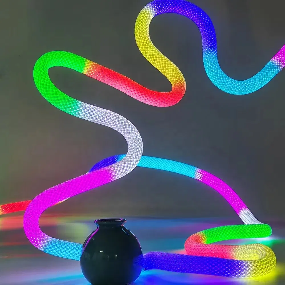 360° Luminous Tube RGB LED Ws2812 Silicone Woven Neon Strip Light for TV Backlight Music Sync Home Decor