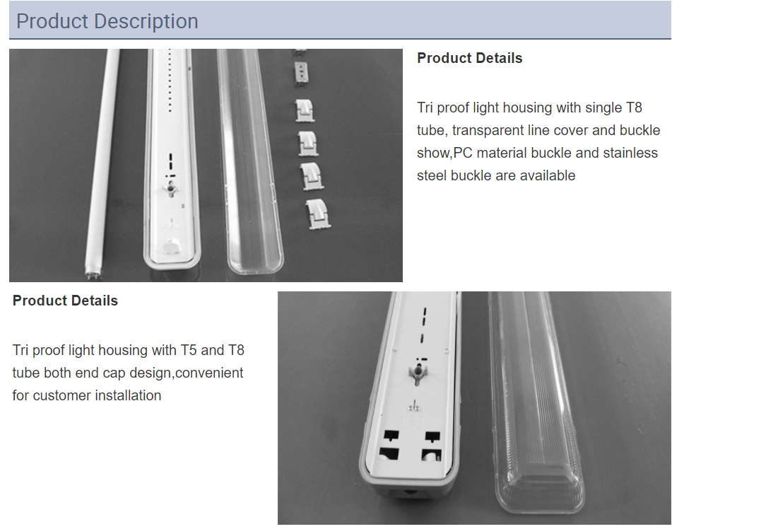 2x18w T8 Tri-proof Hanging Tube Suspended Working Waterproof Led Light Fixtures Ip65