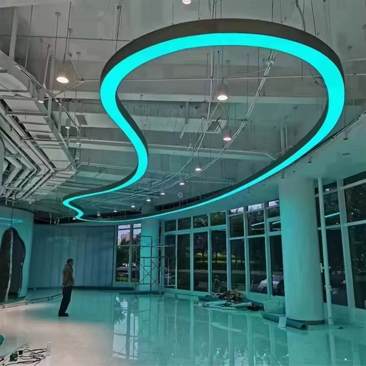 Decorative Linear Light Suspension Rectangular Pendant Light Connectable RGB LED Hanging Lamp Iron 90 CRI 3000K-6000K For Gym