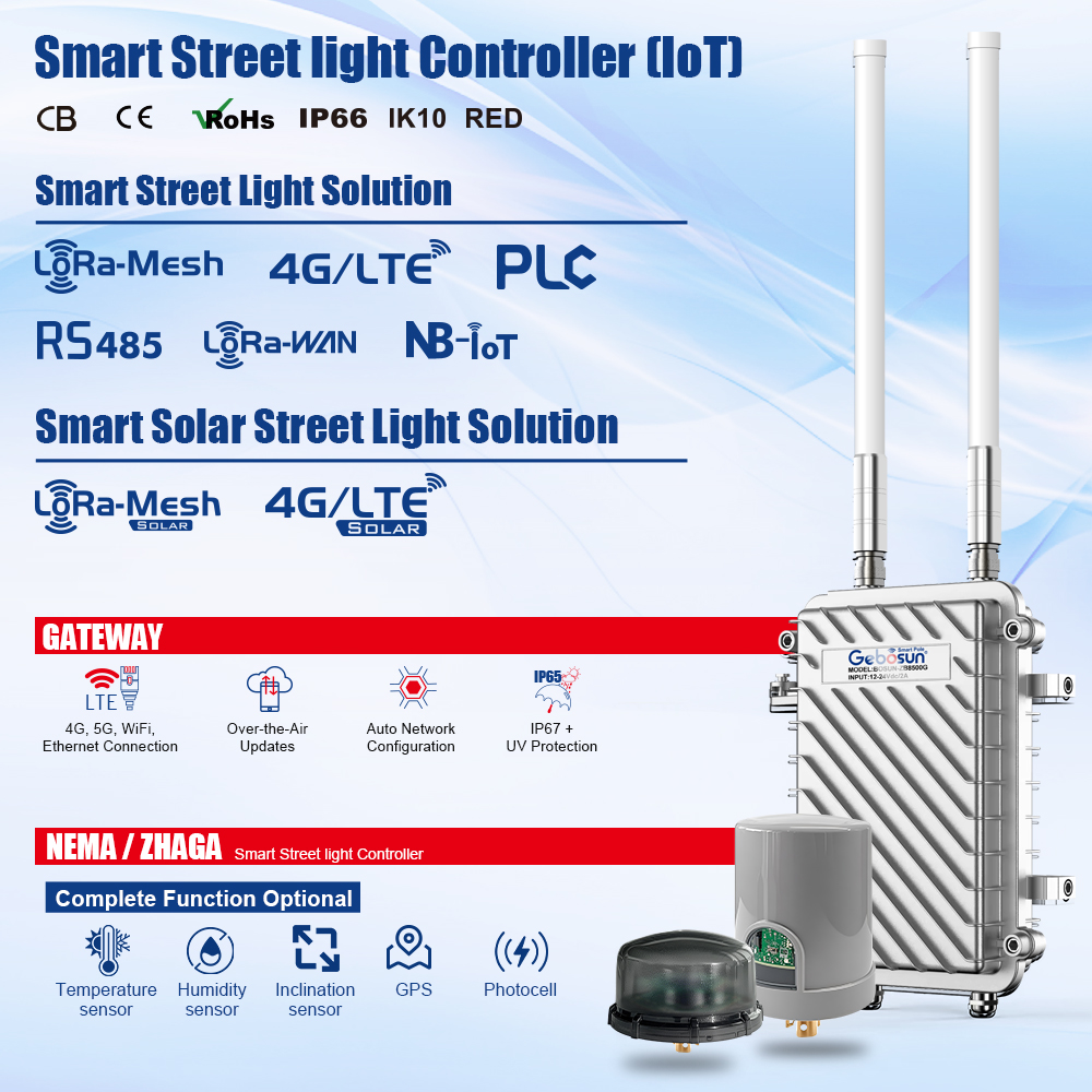 ZHAGA IOT Lora-Mesh Solution Smart Street Light IP65 SSLS Platform Wireless Control Solar Smart Street Lighting System
