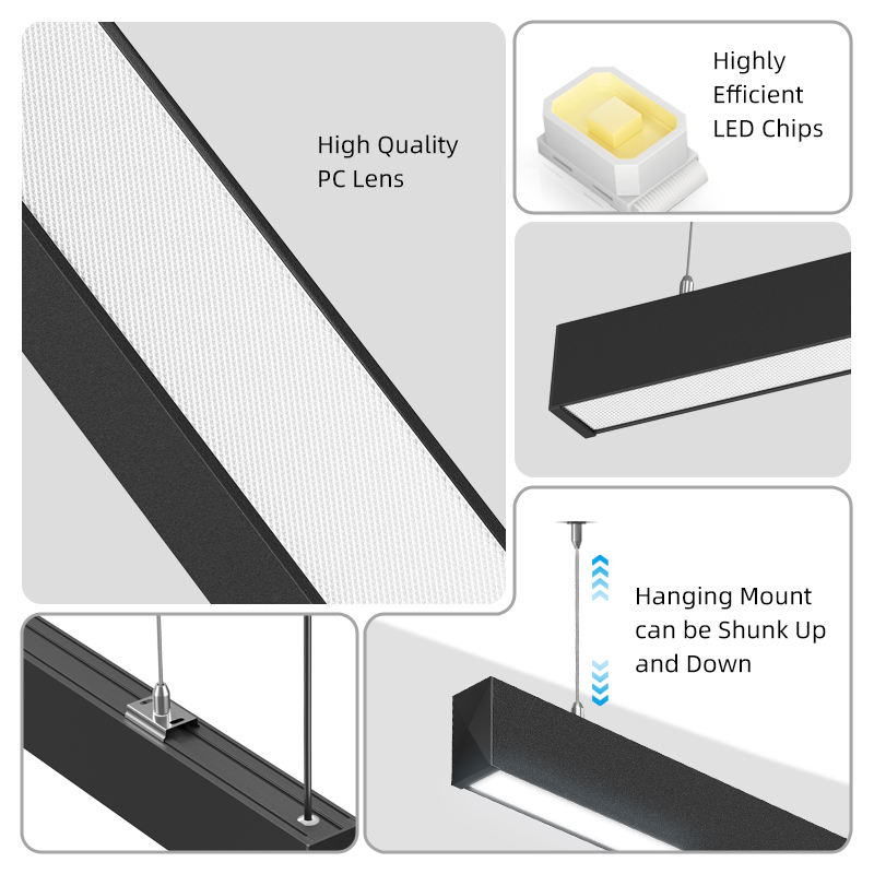 Modern Black White Linear LED Hanging Lamp Aluminum Body For Office Corridor Shopping Mall Supermarket Lighting Project
